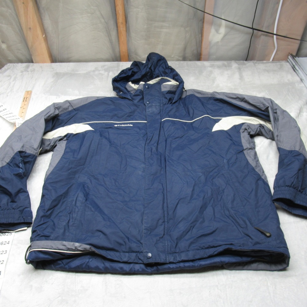 Columbia Jacket Mens XL Blue Insulated Hooded Waterproof Full Zip Ski Rain Wind